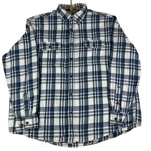 Faded Glory Flannel Shirt Mens XL (46-48) Blue White Plaid Long Sleeve Cotton